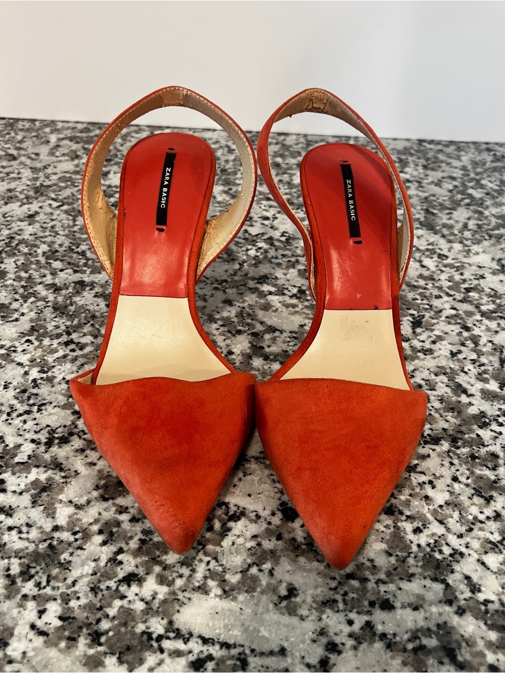 Zara Basic Red Orange Suede Pointed Toe Slingback Flats Women’s Size 38